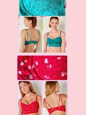 LOT OF 2 - PINK Lace Wired Push Up Bralette